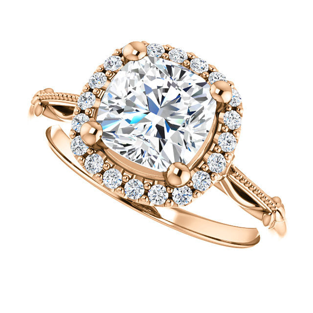 Cushion Split Shank Halo Moissanite Engagement Ring
