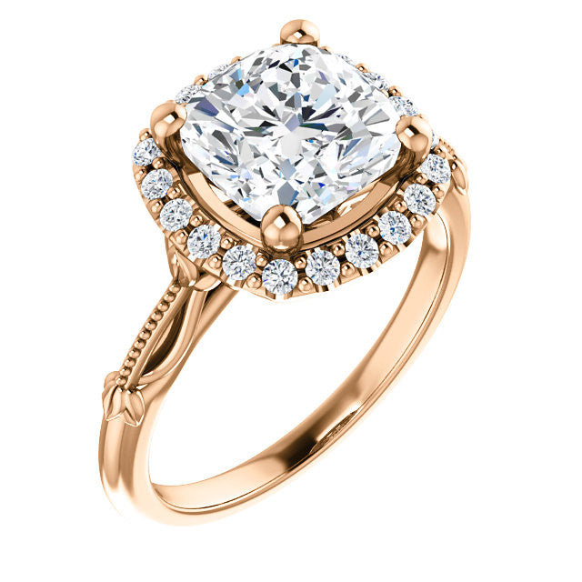 Cushion Split Shank Halo Moissanite Engagement Ring