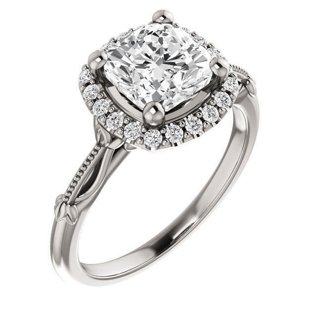 Cushion Split Shank Halo Moissanite Engagement Ring