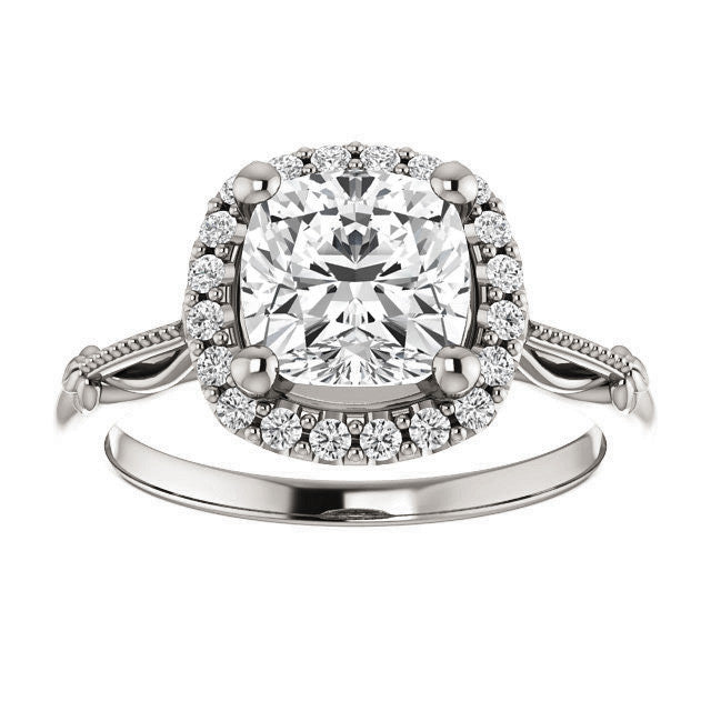 Cushion Split Shank Halo Moissanite Engagement Ring