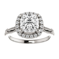 Cushion Split Shank Halo Moissanite Engagement Ring