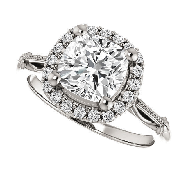 Cushion Split Shank Halo Moissanite Engagement Ring