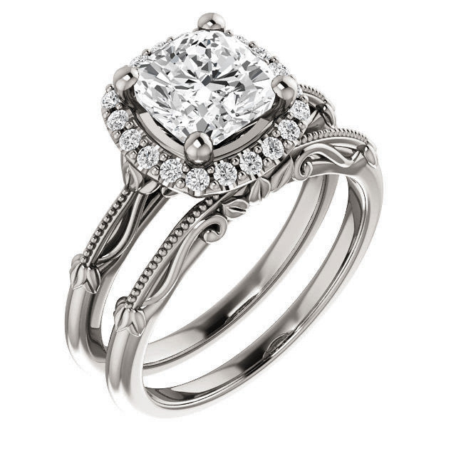 Cushion Split Shank Halo Moissanite Engagement Ring