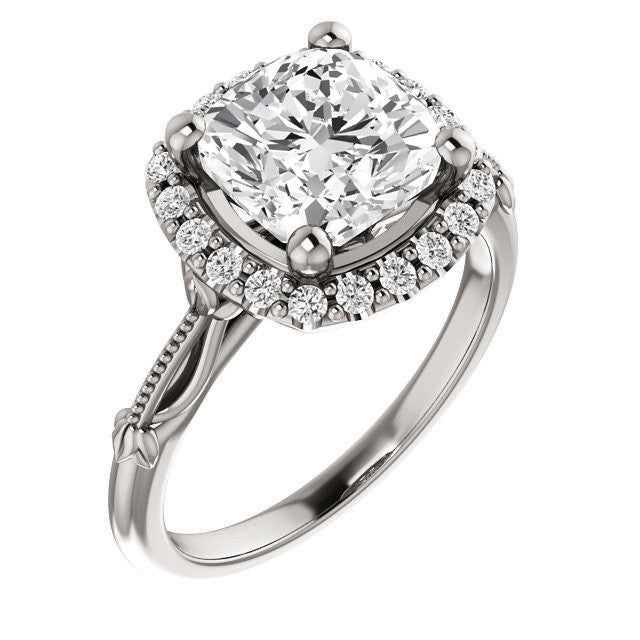 Cushion Split Shank Halo Moissanite Engagement Ring