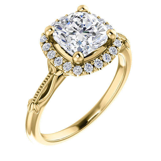 Cushion Split Shank Halo Moissanite Engagement Ring