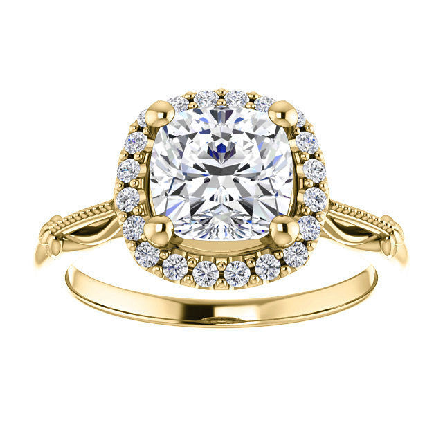 Cushion Split Shank Halo Moissanite Engagement Ring