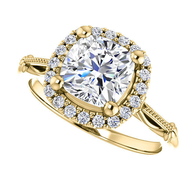Cushion Split Shank Halo Moissanite Engagement Ring