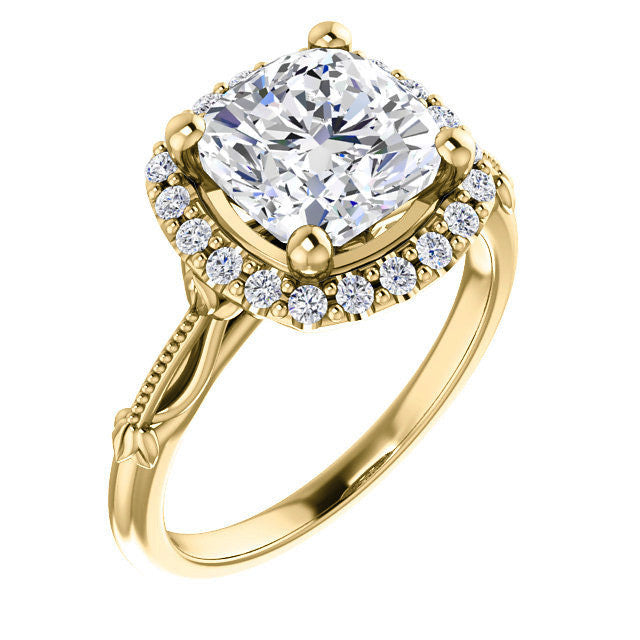 Cushion Split Shank Halo Moissanite Engagement Ring