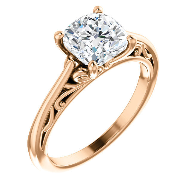 Cushion Scroll Accent Cathedral Moissanite Solitaire Ring