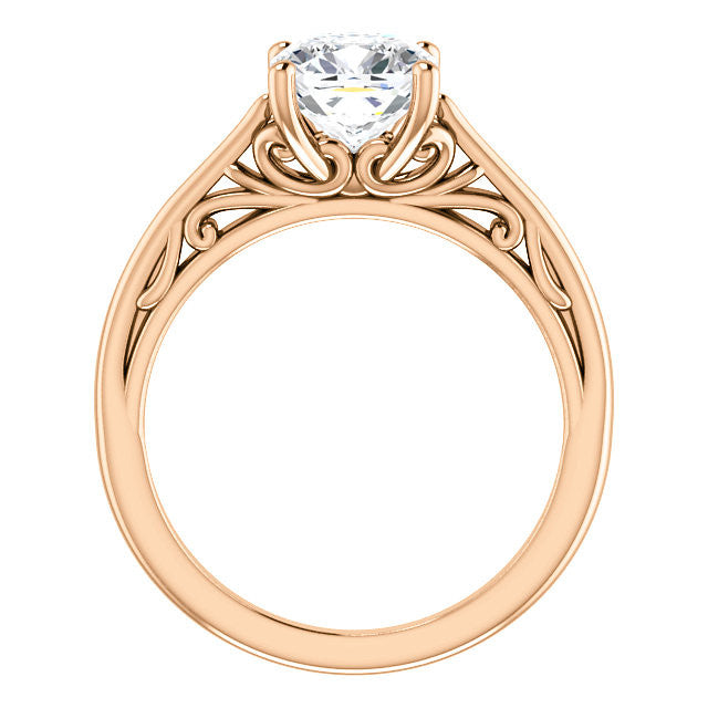 Cushion Scroll Accent Cathedral Moissanite Solitaire Ring