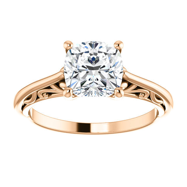 Cushion Scroll Accent Cathedral Moissanite Solitaire Ring