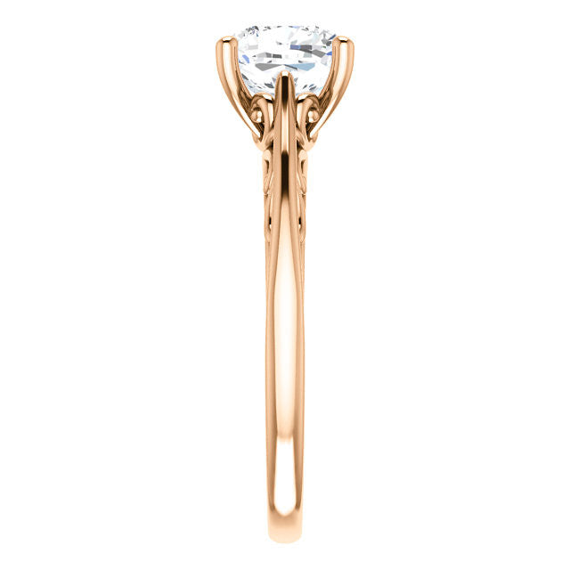 Cushion Scroll Accent Cathedral Moissanite Solitaire Ring