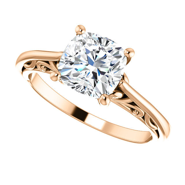 Cushion Scroll Accent Cathedral Moissanite Solitaire Ring