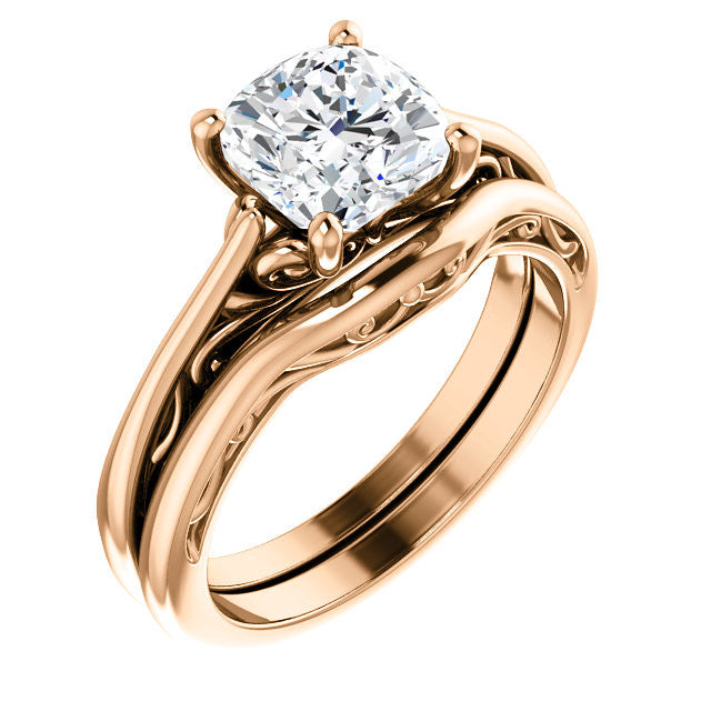 Cushion Scroll Accent Cathedral Moissanite Solitaire Ring