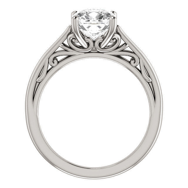 Cushion Scroll Accent Cathedral Moissanite Solitaire Ring