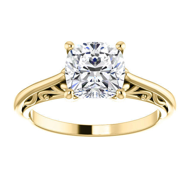 Cushion Scroll Accent Cathedral Moissanite Solitaire Ring