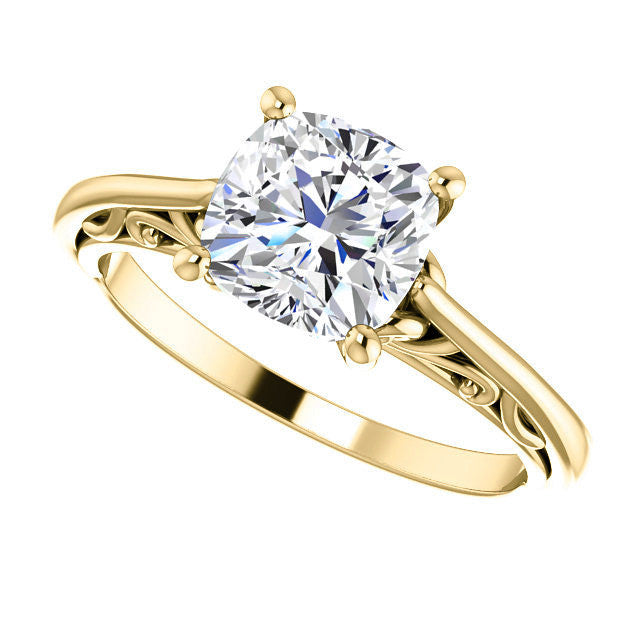 Cushion Scroll Accent Cathedral Moissanite Solitaire Ring