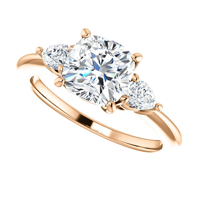 Cushion and Pear Moissanite 3-Stone Ring