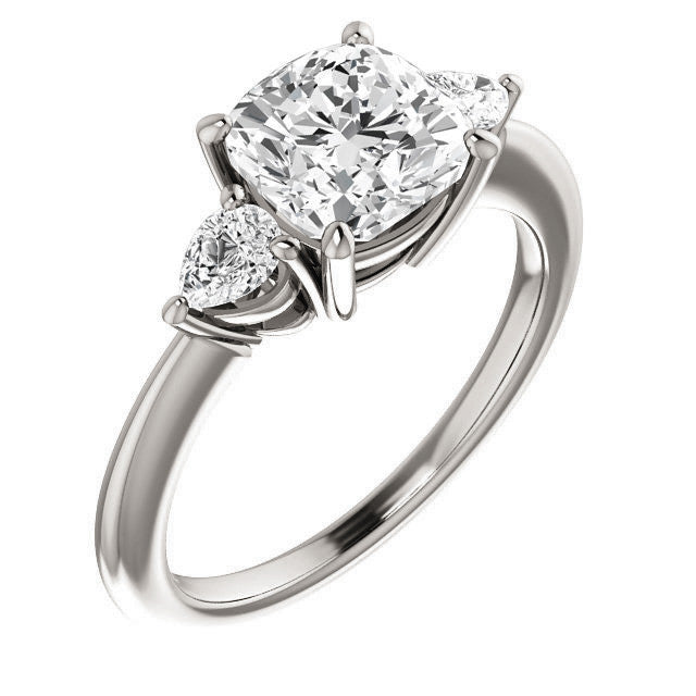 Cushion and Pear Moissanite 3-Stone Ring