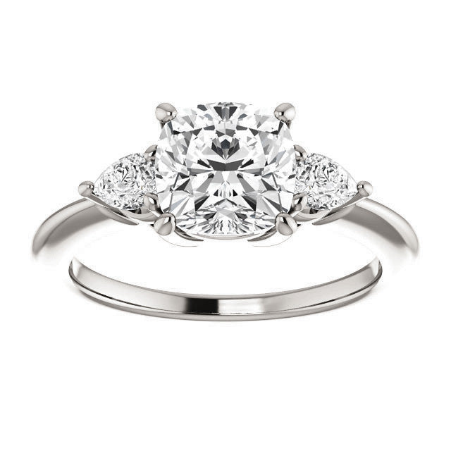 Cushion and Pear Moissanite 3-Stone Ring