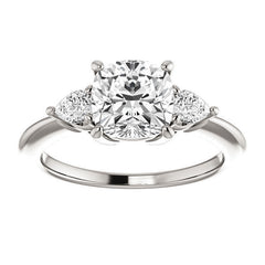 Cushion and Pear Moissanite 3-Stone Ring