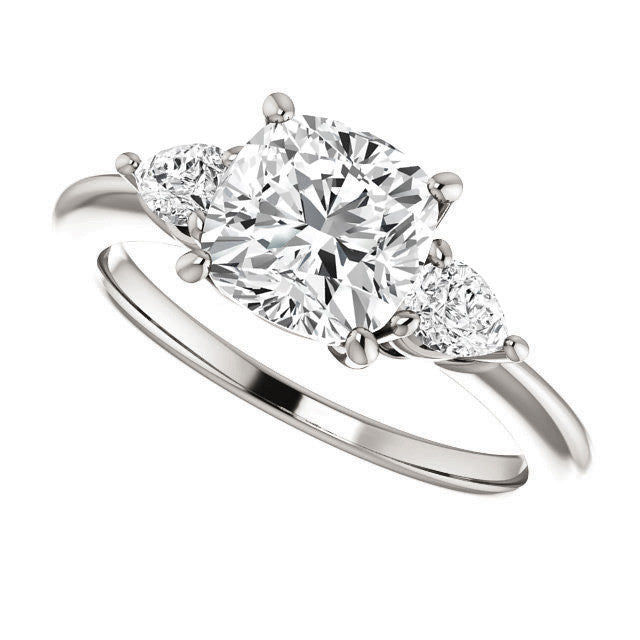 Cushion and Pear Moissanite 3-Stone Ring