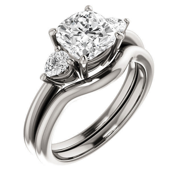 Cushion and Pear Moissanite 3-Stone Ring