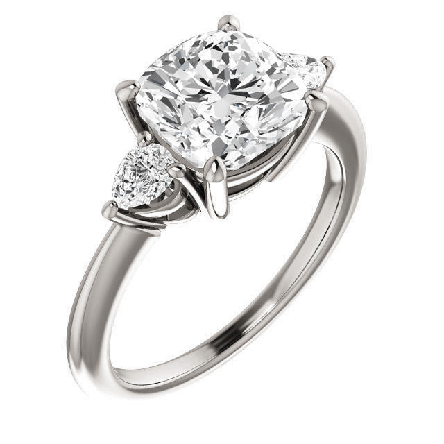 Cushion and Pear Moissanite 3-Stone Ring