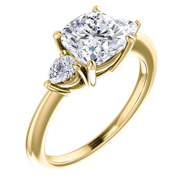 Cushion and Pear Moissanite 3-Stone Ring