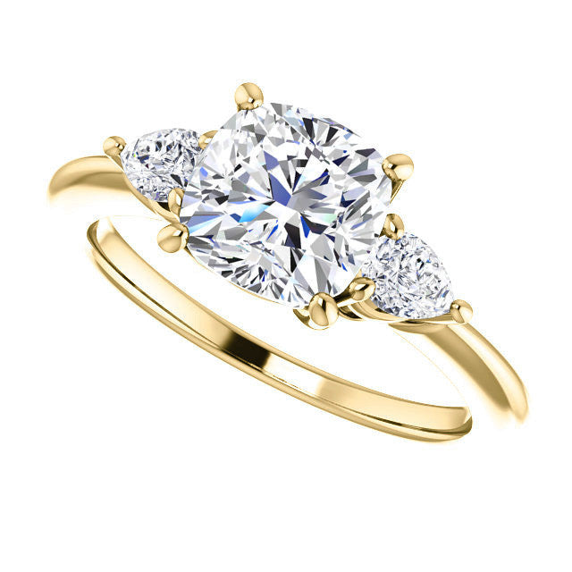 Cushion and Pear Moissanite 3-Stone Ring