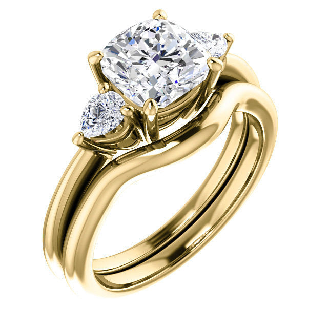 Cushion and Pear Moissanite 3-Stone Ring