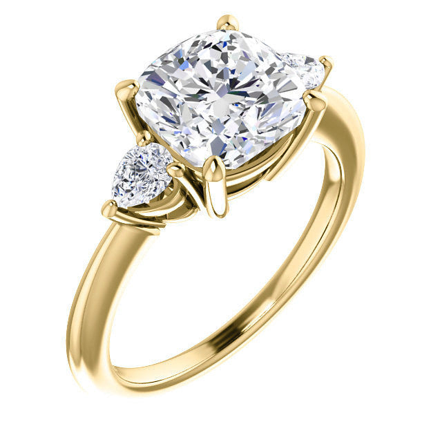Cushion and Pear Moissanite 3-Stone Ring
