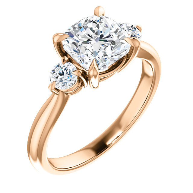 Cushion and Round Brilliant Moissanite 3-Stone Ring