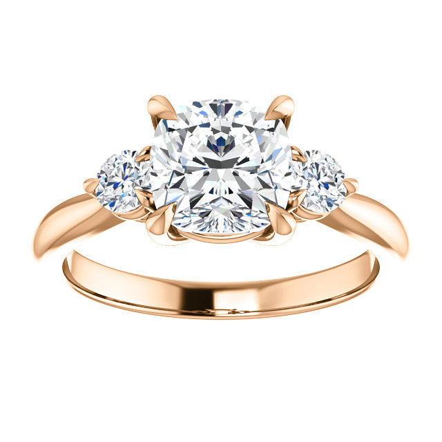 Cushion and Round Brilliant Moissanite 3-Stone Ring