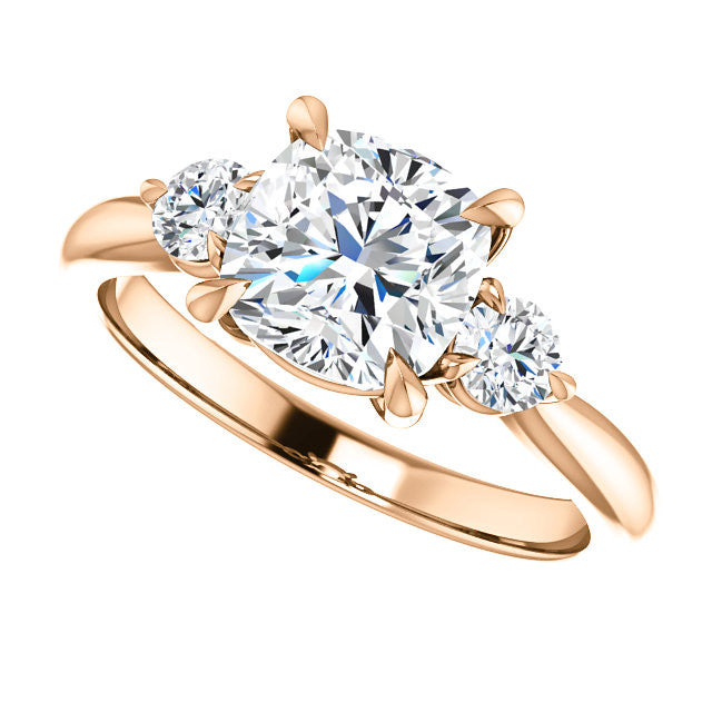 Cushion and Round Brilliant Moissanite 3-Stone Ring