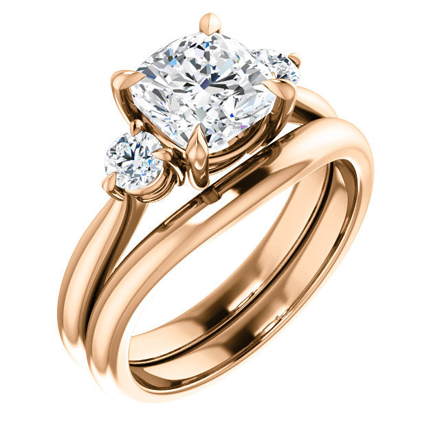 Cushion and Round Brilliant Moissanite 3-Stone Ring