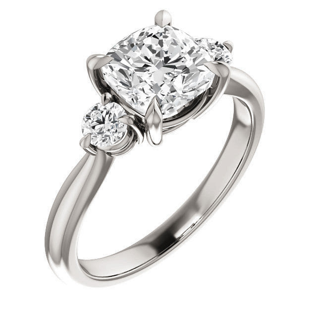 Cushion and Round Brilliant Moissanite 3-Stone Ring