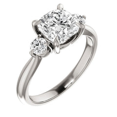 Cushion and Round Brilliant Moissanite 3-Stone Ring