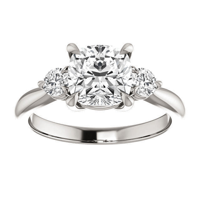 Cushion and Round Brilliant Moissanite 3-Stone Ring