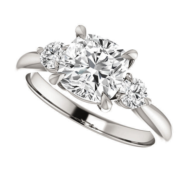 Cushion and Round Brilliant Moissanite 3-Stone Ring
