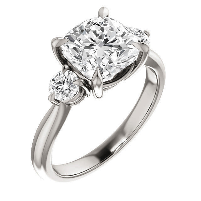 Cushion and Round Brilliant Moissanite 3-Stone Ring