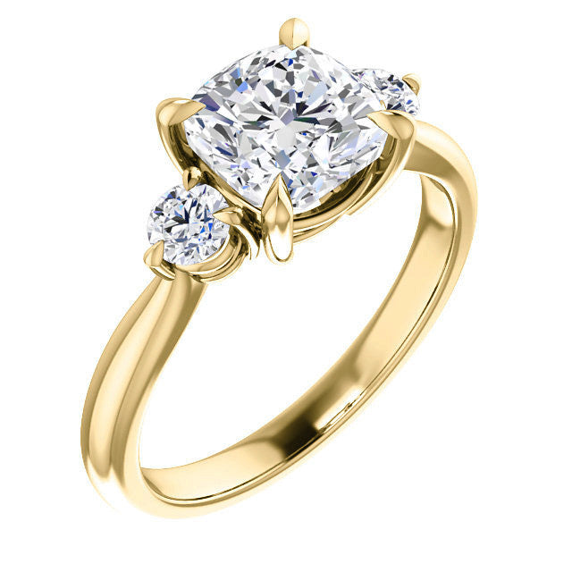 Cushion and Round Brilliant Moissanite 3-Stone Ring