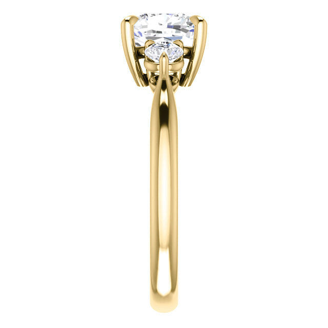 Cushion and Round Brilliant Moissanite 3-Stone Ring