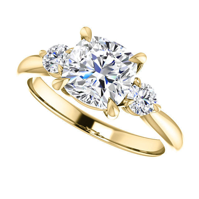 Cushion and Round Brilliant Moissanite 3-Stone Ring