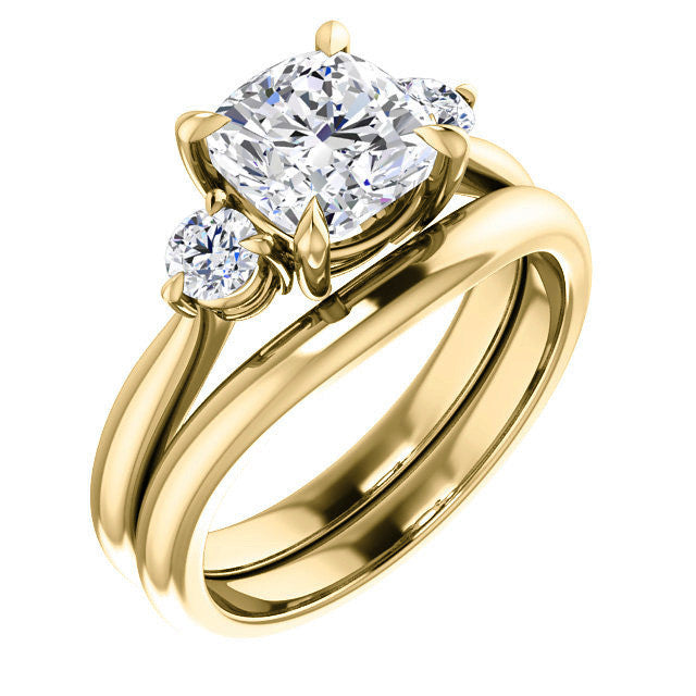 Cushion and Round Brilliant Moissanite 3-Stone Ring