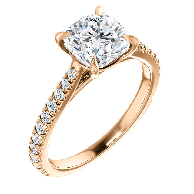 Cathedral Cushion Moissanite Eng Ring with Claw Prongs