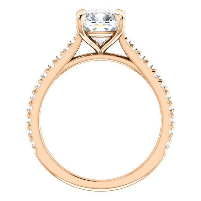 Cathedral Cushion Moissanite Eng Ring with Claw Prongs