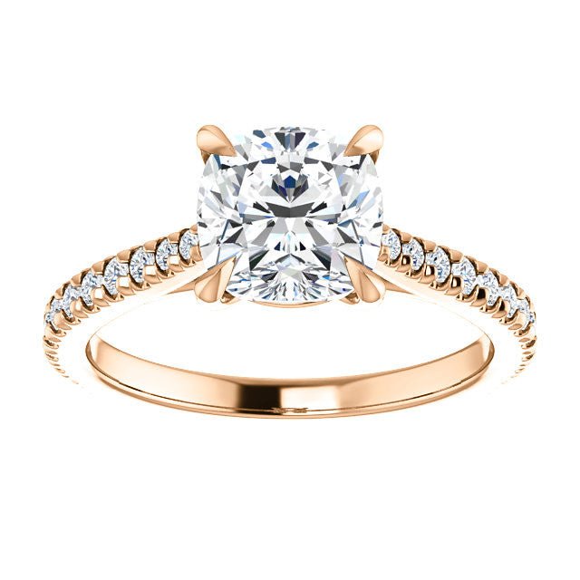 Cathedral Cushion Moissanite Eng Ring with Claw Prongs
