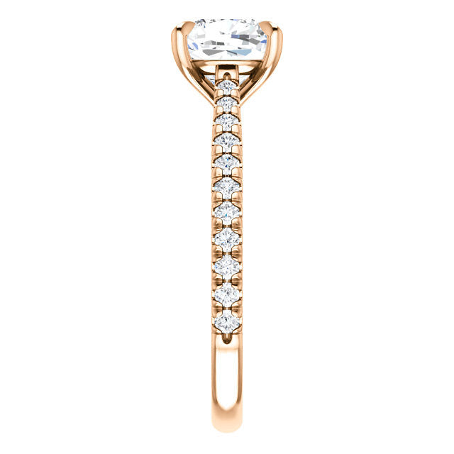 Cathedral Cushion Moissanite Eng Ring with Claw Prongs