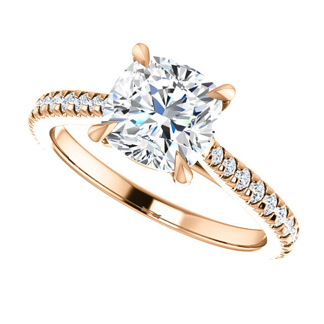 Cathedral Cushion Moissanite Eng Ring with Claw Prongs